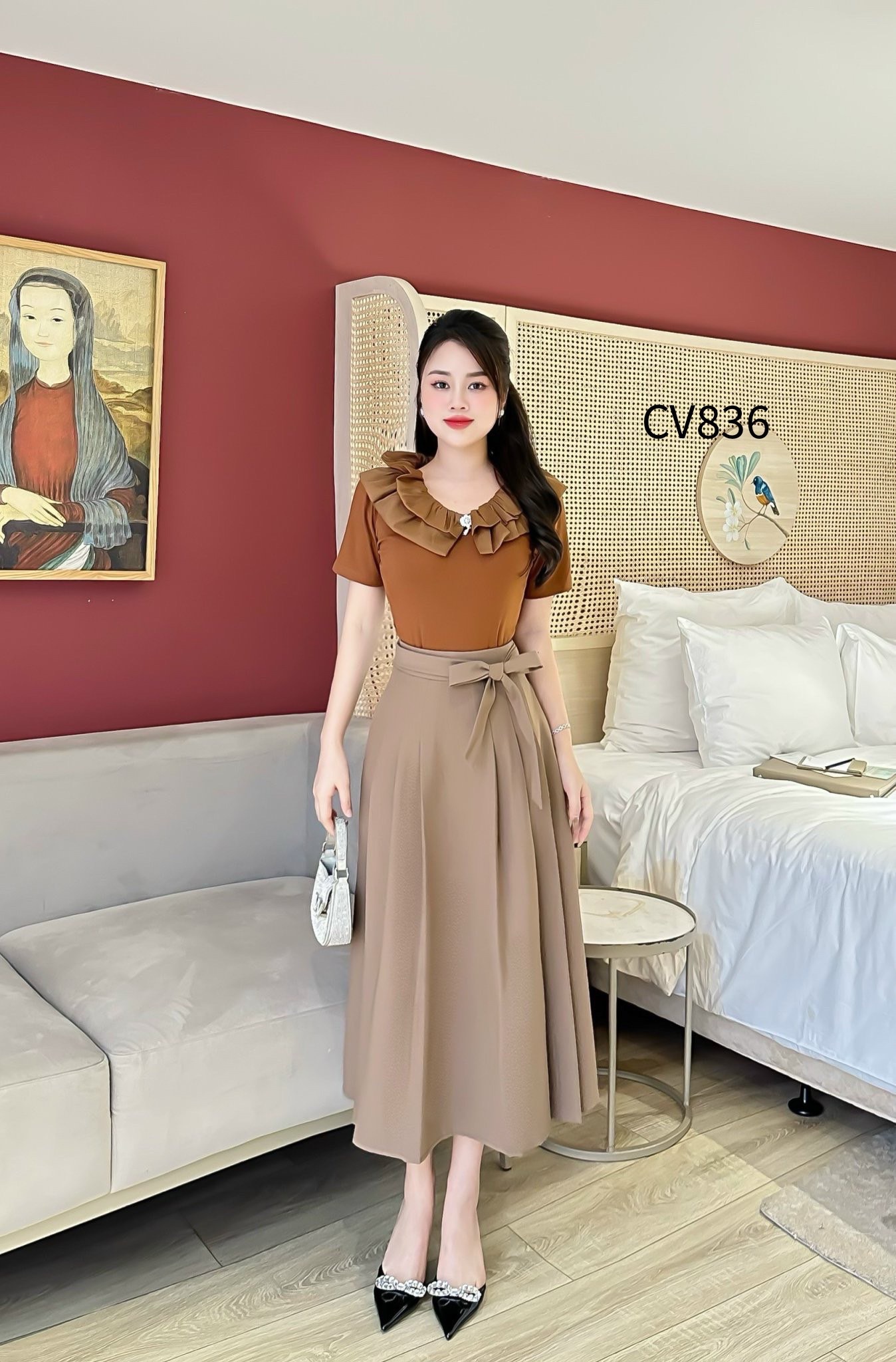 CV836 Chân váy xòe buộc nơ