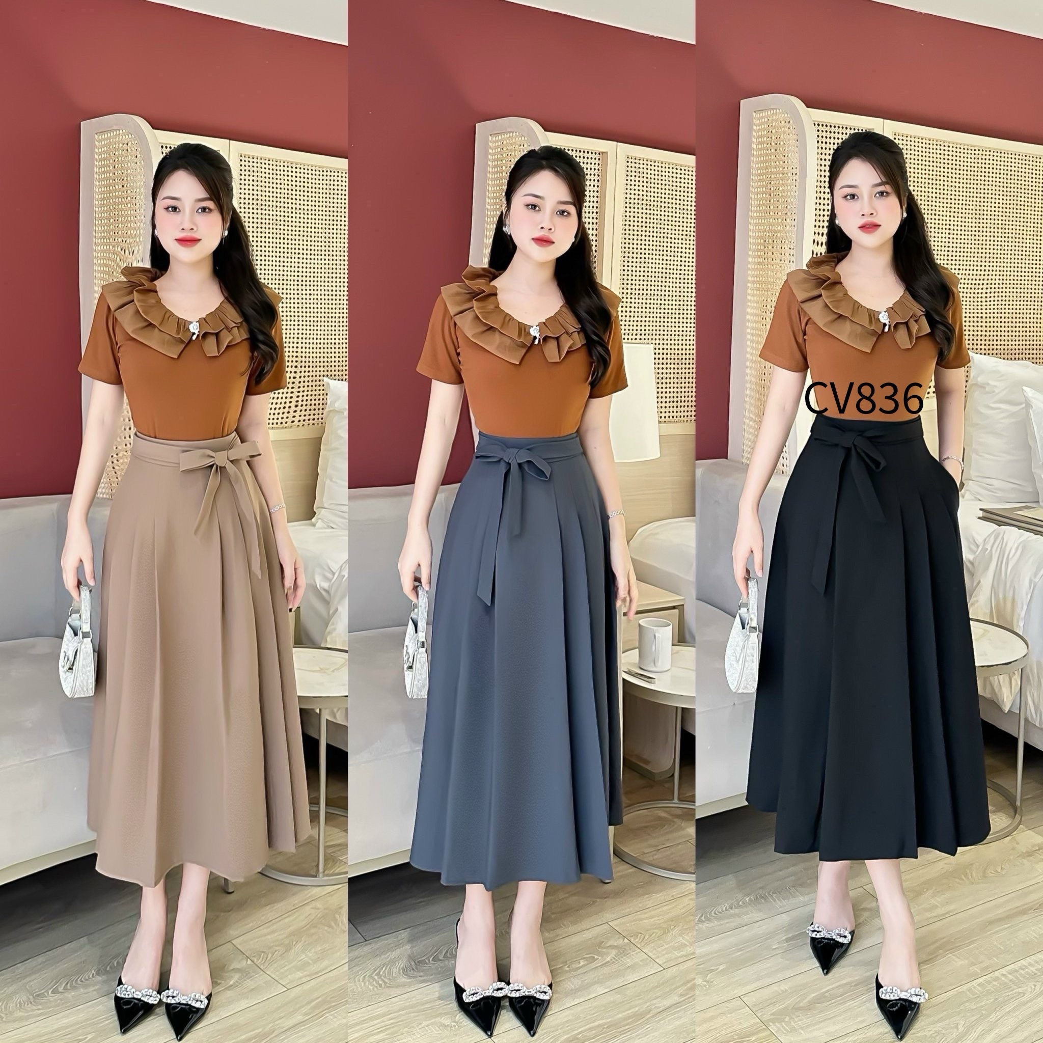 CV836 Chân váy xòe buộc nơ