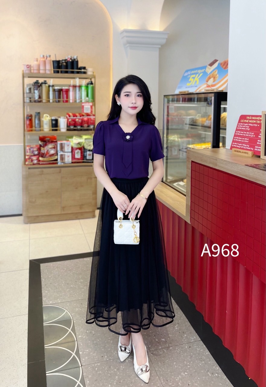 A968 Áo lụa cổ cà vạt