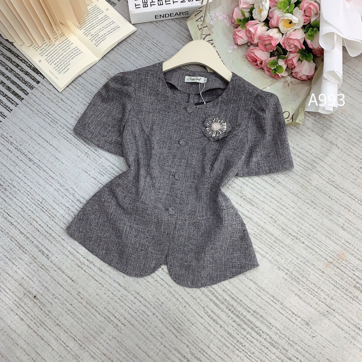 A993 Áo peplum tag hoa đá