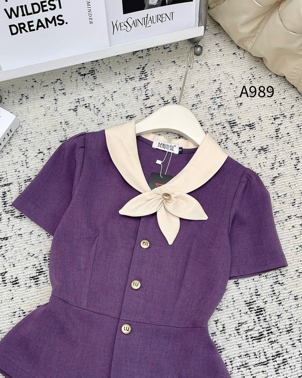 A989 Áo peplum cổ phối 3 lá