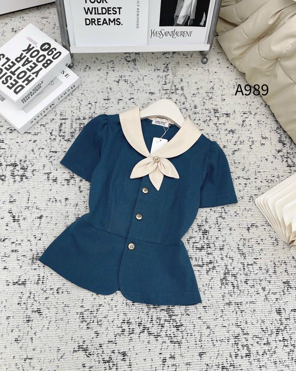 A989 Áo peplum cổ phối 3 lá