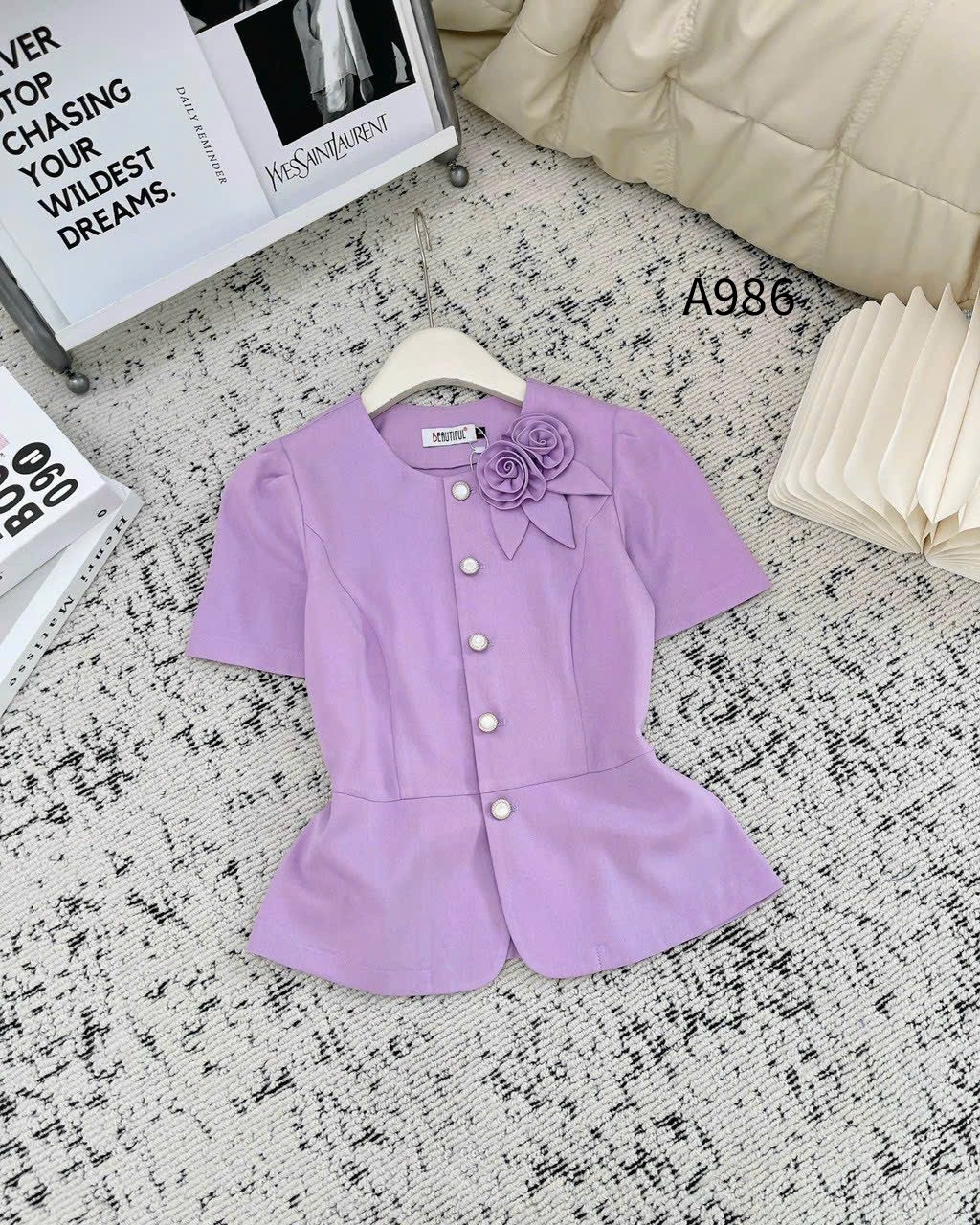 A986 Áo peplum hai hoa lá cổ