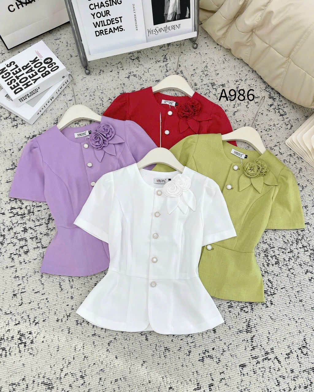 A986 Áo peplum hai hoa lá cổ