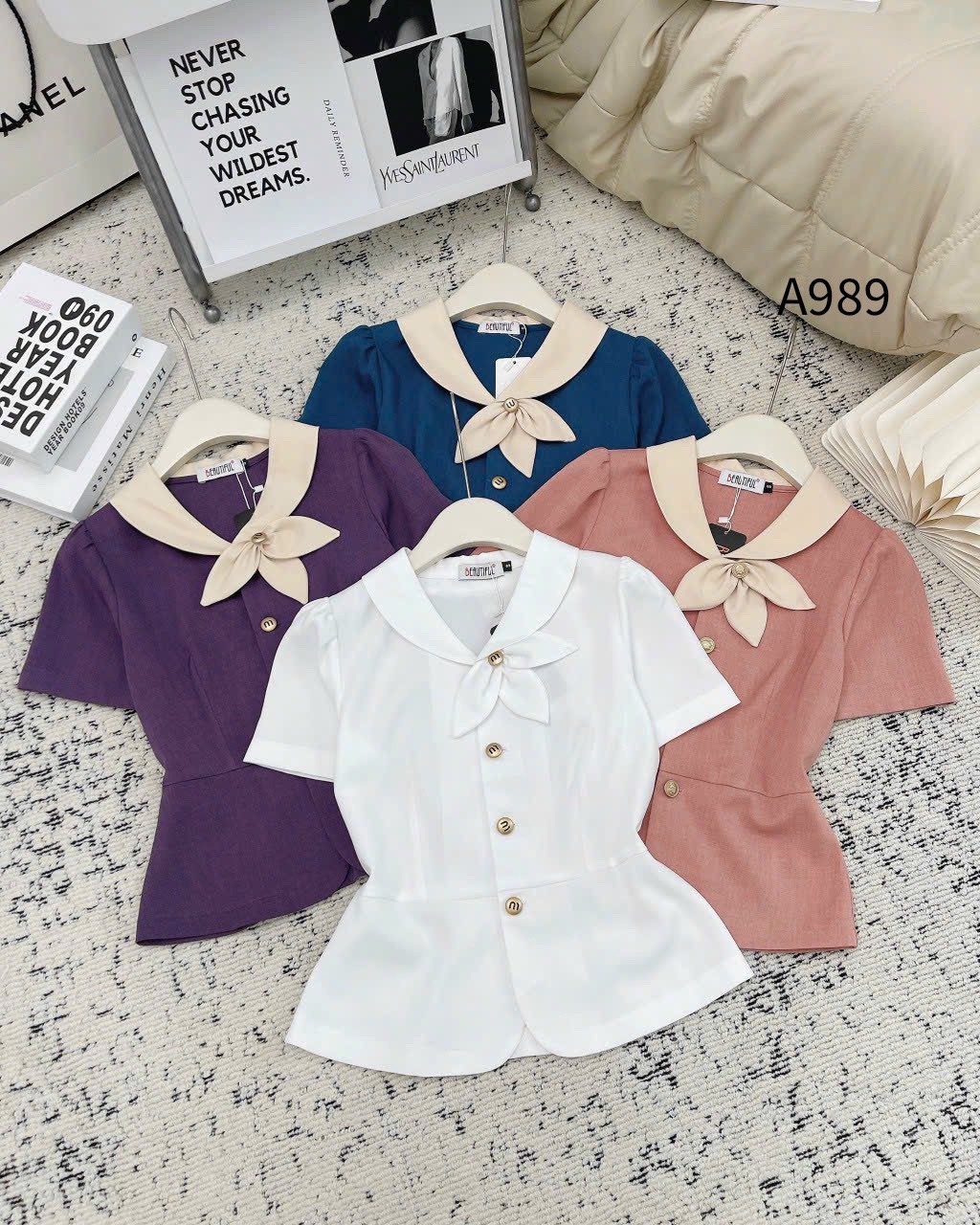 A989 Áo peplum cổ phối 3 lá