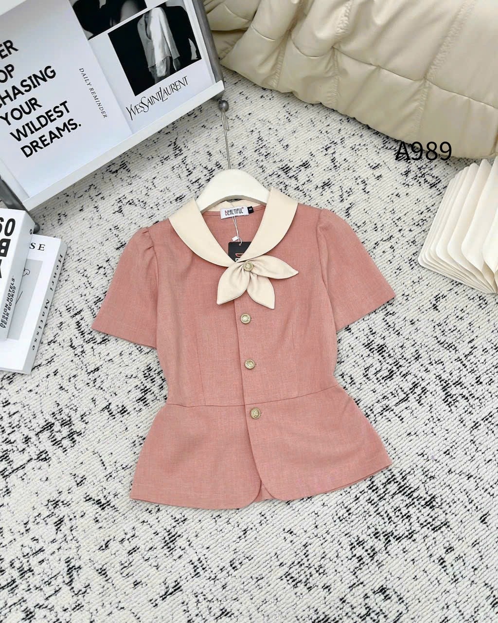 A989 Áo peplum cổ phối 3 lá