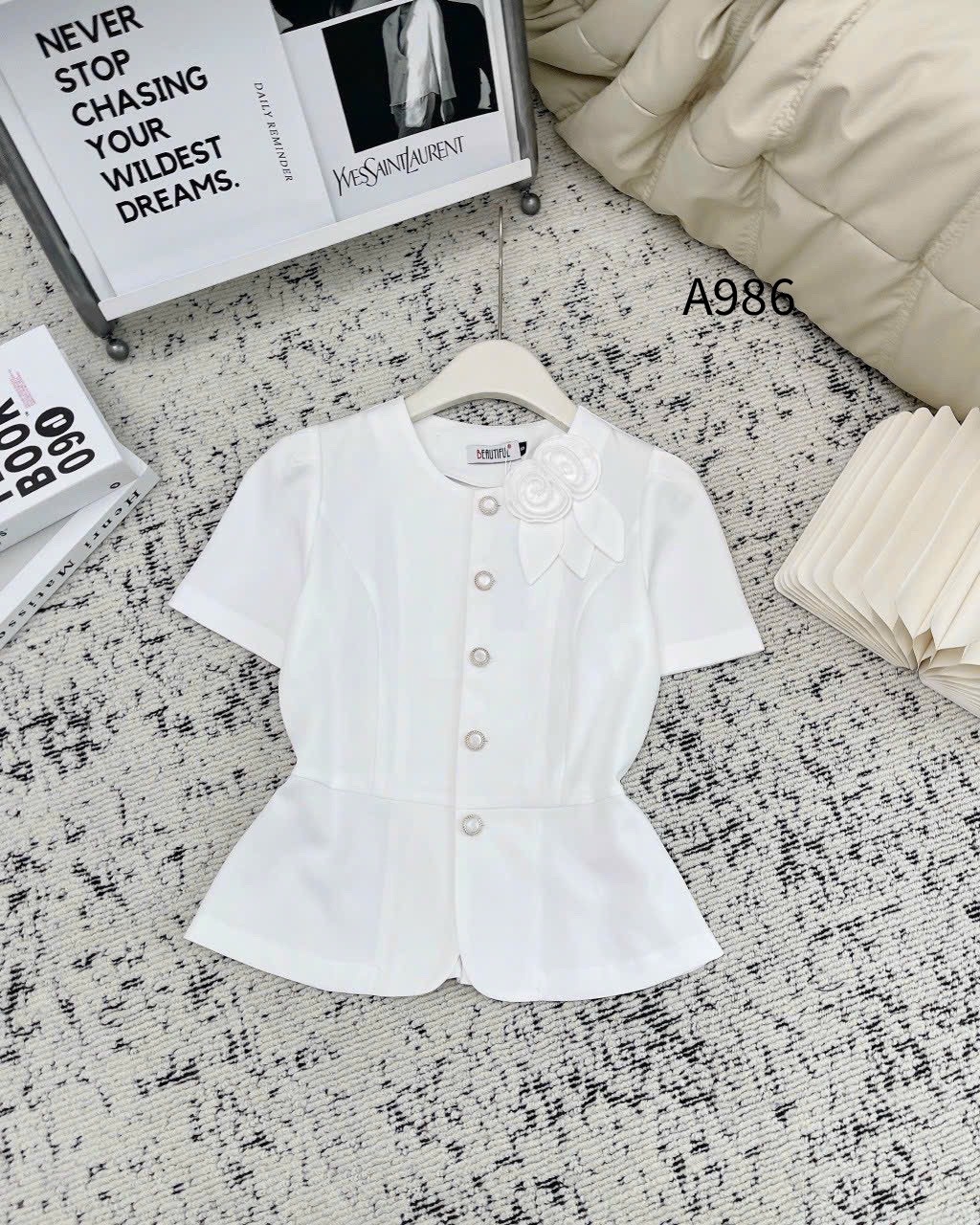 A986 Áo peplum hai hoa lá cổ