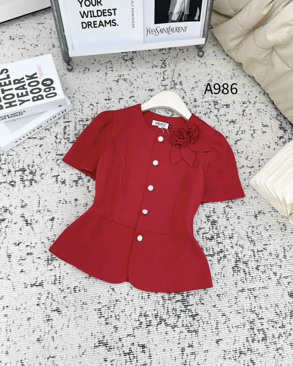 A986 Áo peplum hai hoa lá cổ