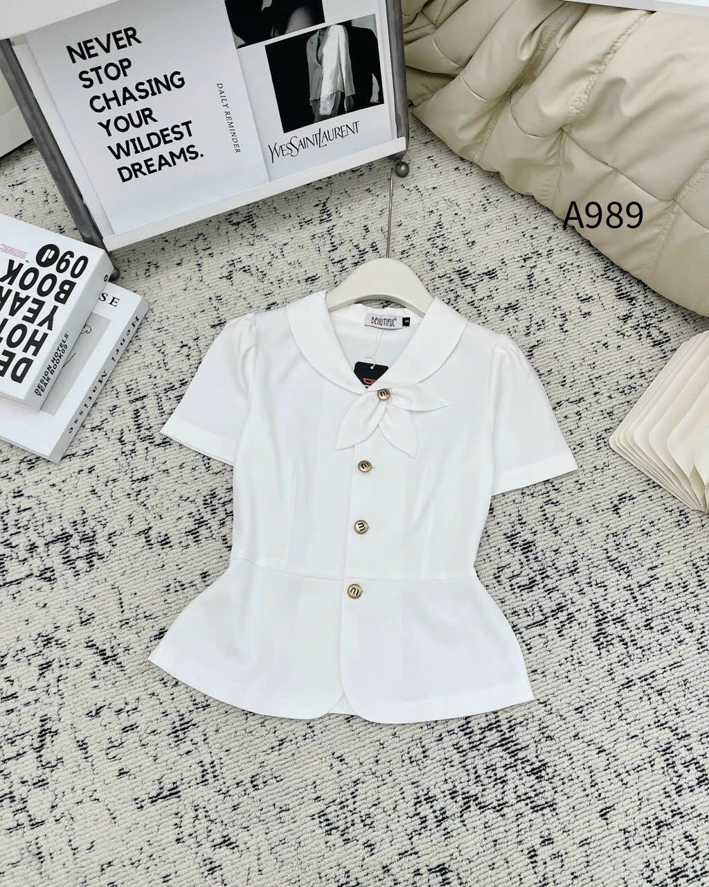 A989 Áo peplum cổ phối 3 lá