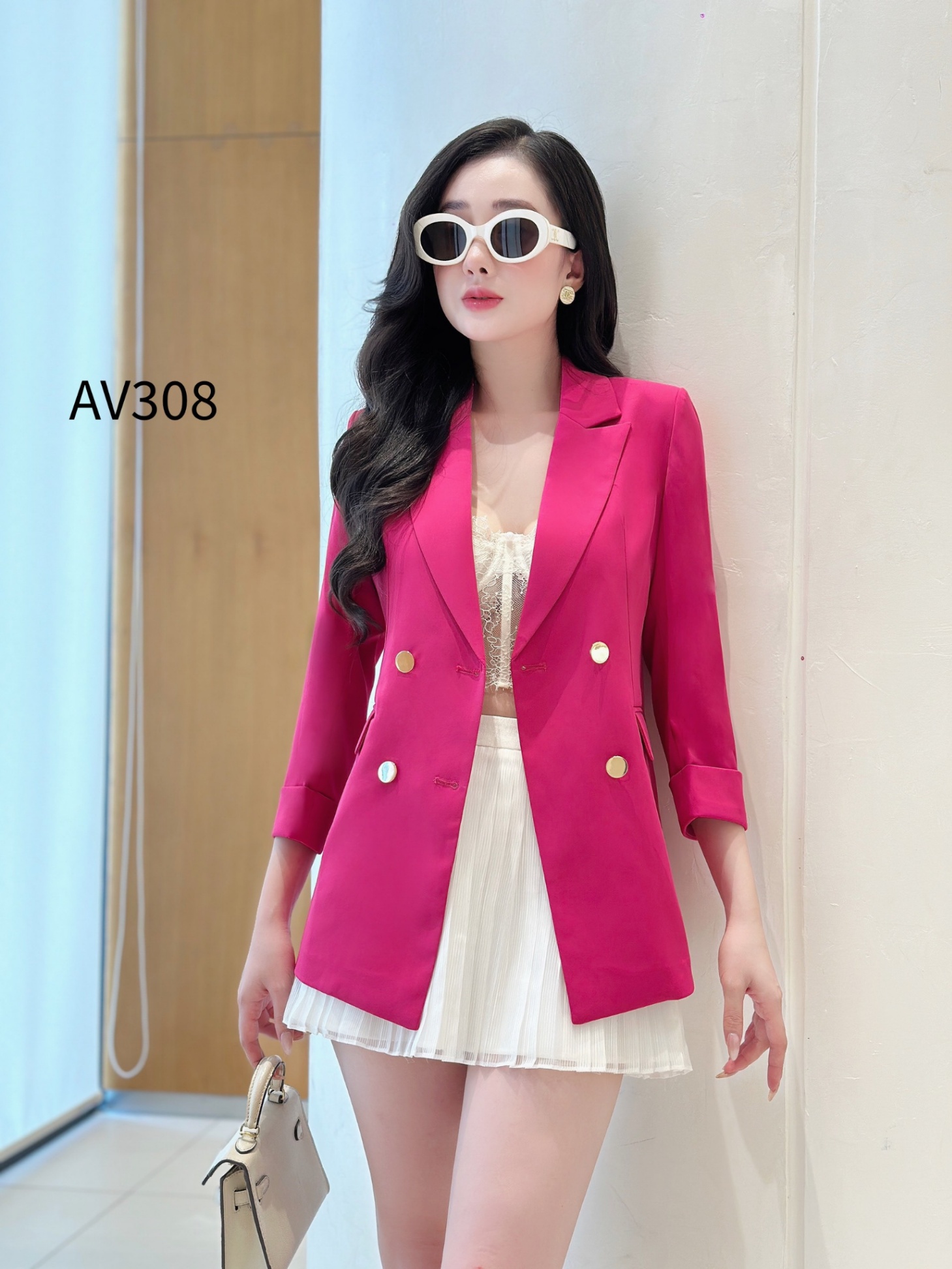 AV308 áo vest 4 cúc vàng cổ vếch