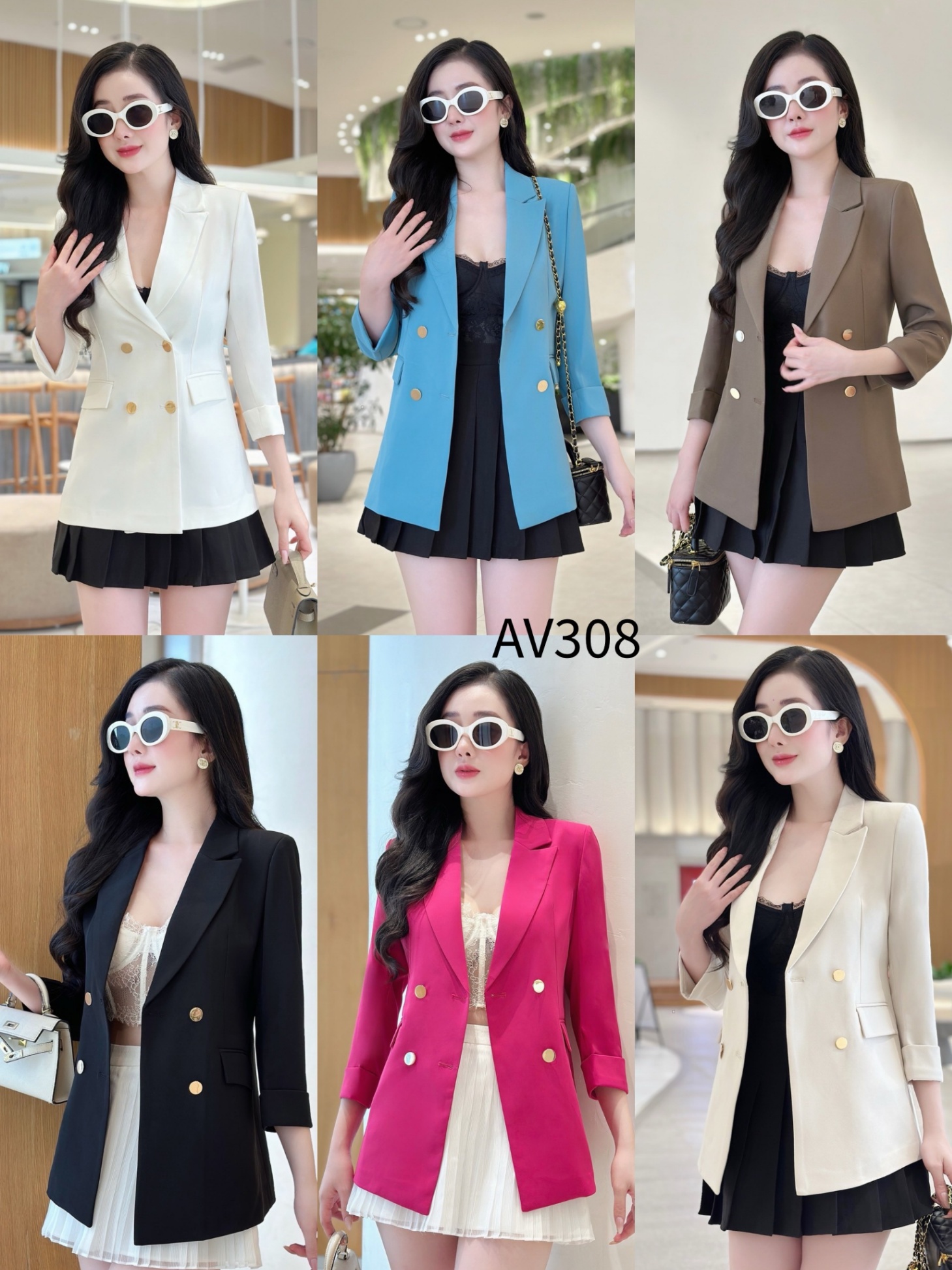 AV308 áo vest 4 cúc vàng cổ vếch