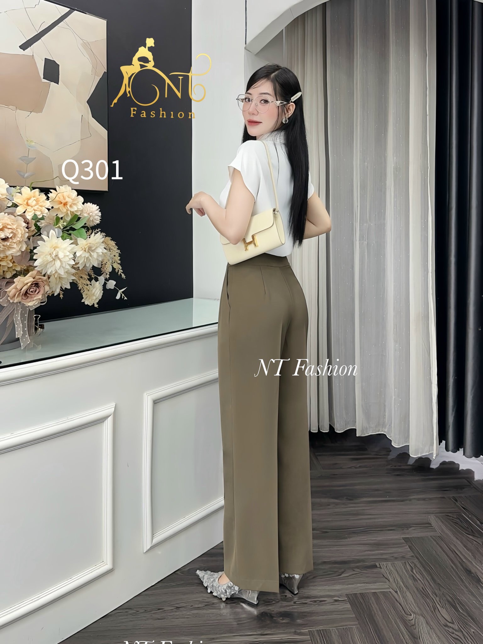 Q301 quần xuông cạp đai vuông lệch