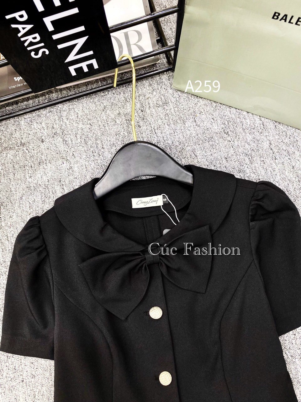 A259 áo peplum cổ nơ 3 cúc