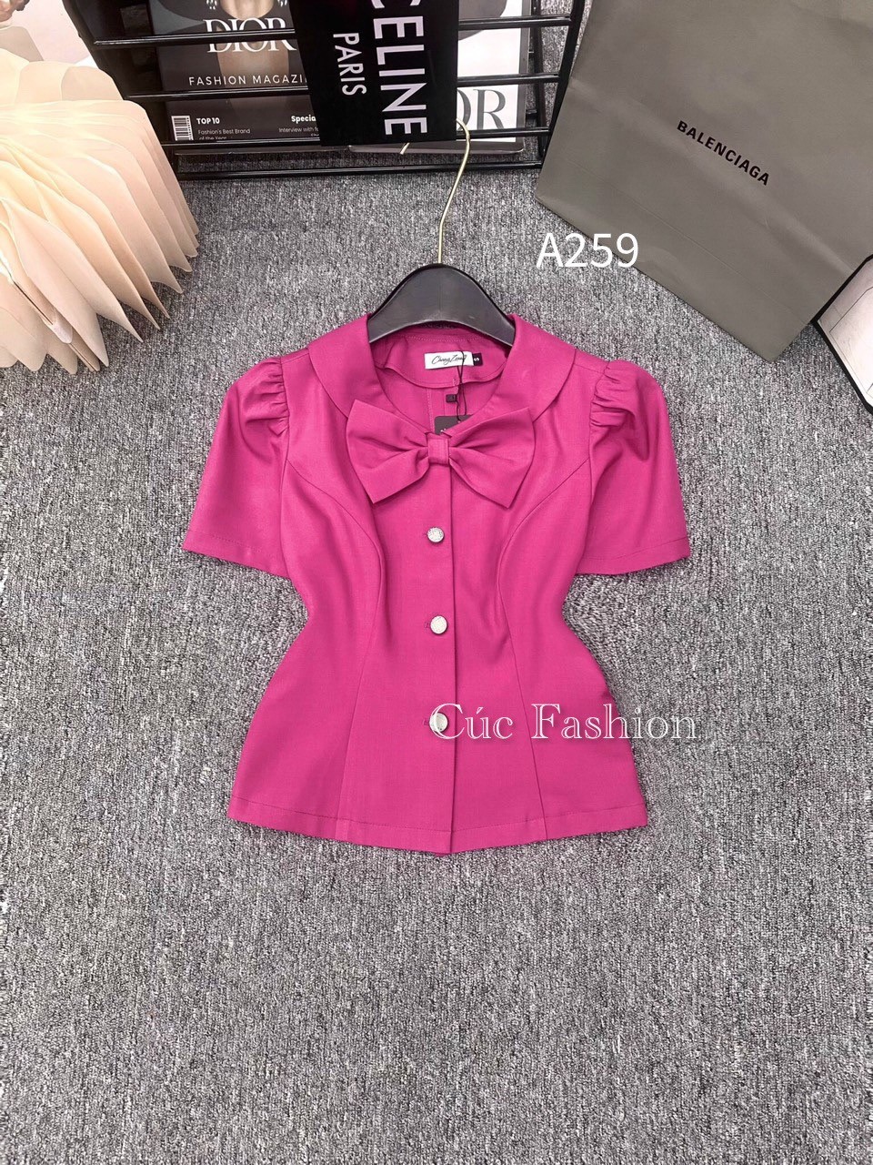 A259 áo peplum cổ nơ 3 cúc