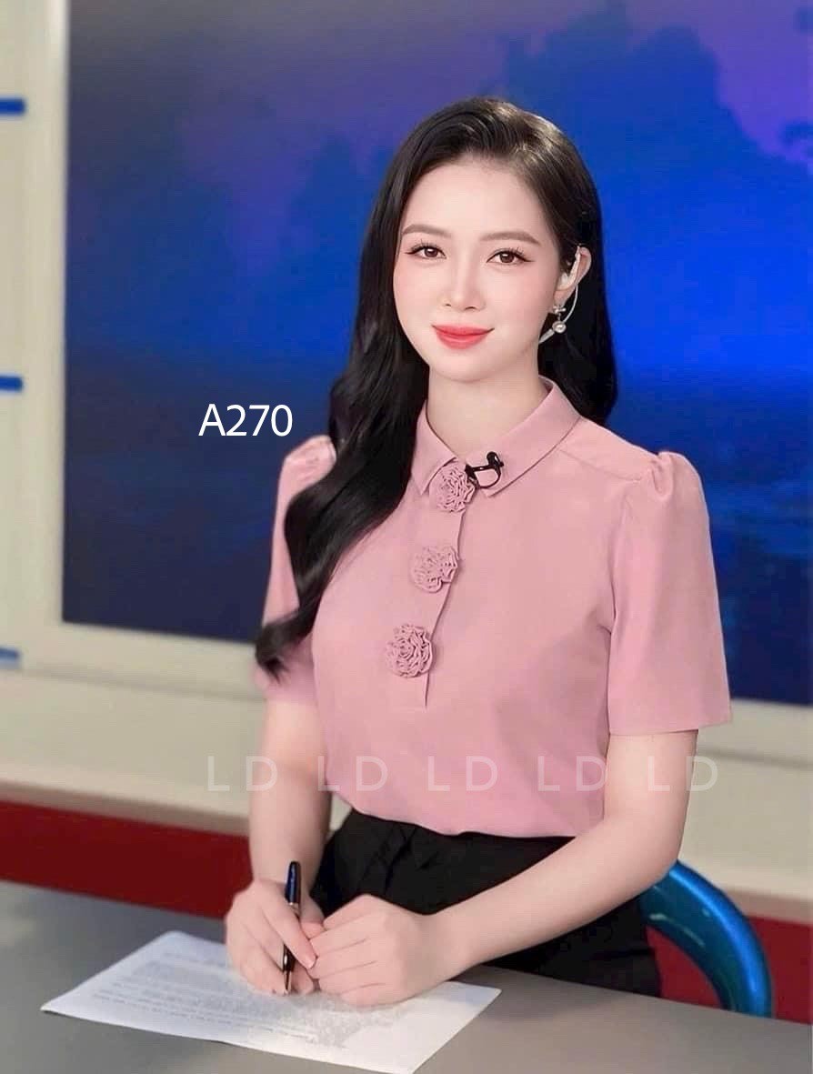 A270 áo lụa 3 hoa ngắn tay