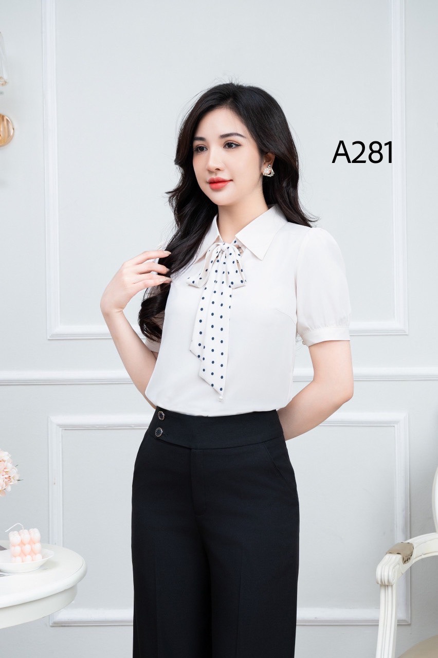 A281 Áo sơ mi cổ nơ chấm bi