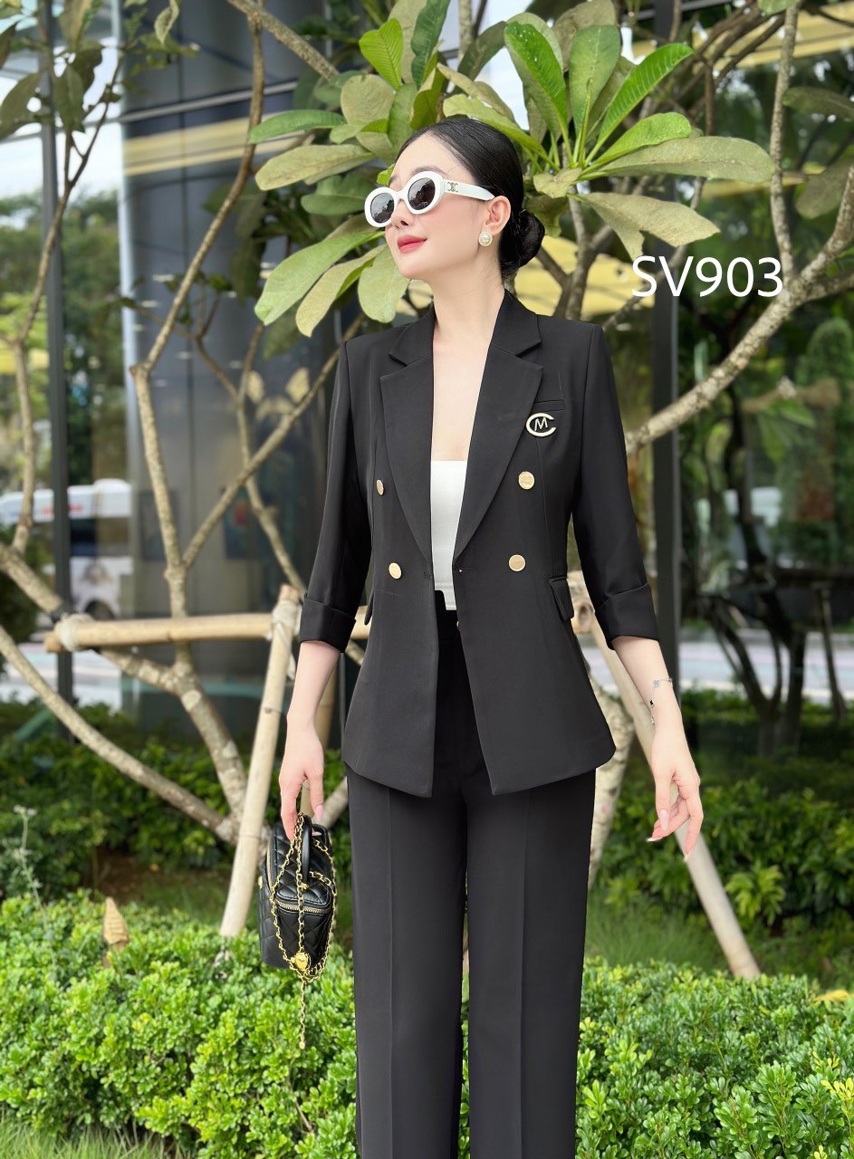 SV903 set vest quần xuông áo 4 cúc vàng