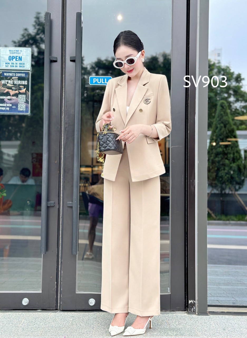 SV903 set vest quần xuông áo 4 cúc vàng