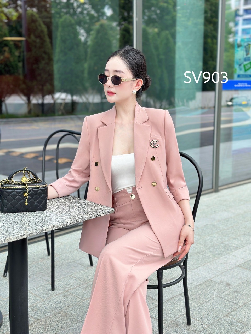 SV903 set vest quần xuông áo 4 cúc vàng