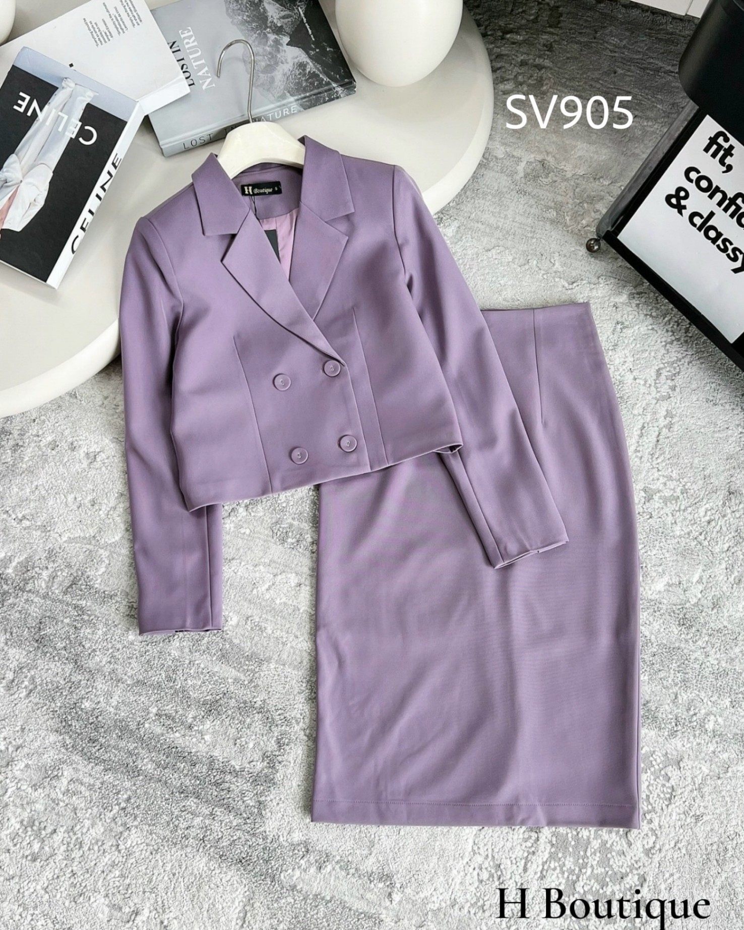 SV905 set vest áo ngắn 4 cúc váy bút chì