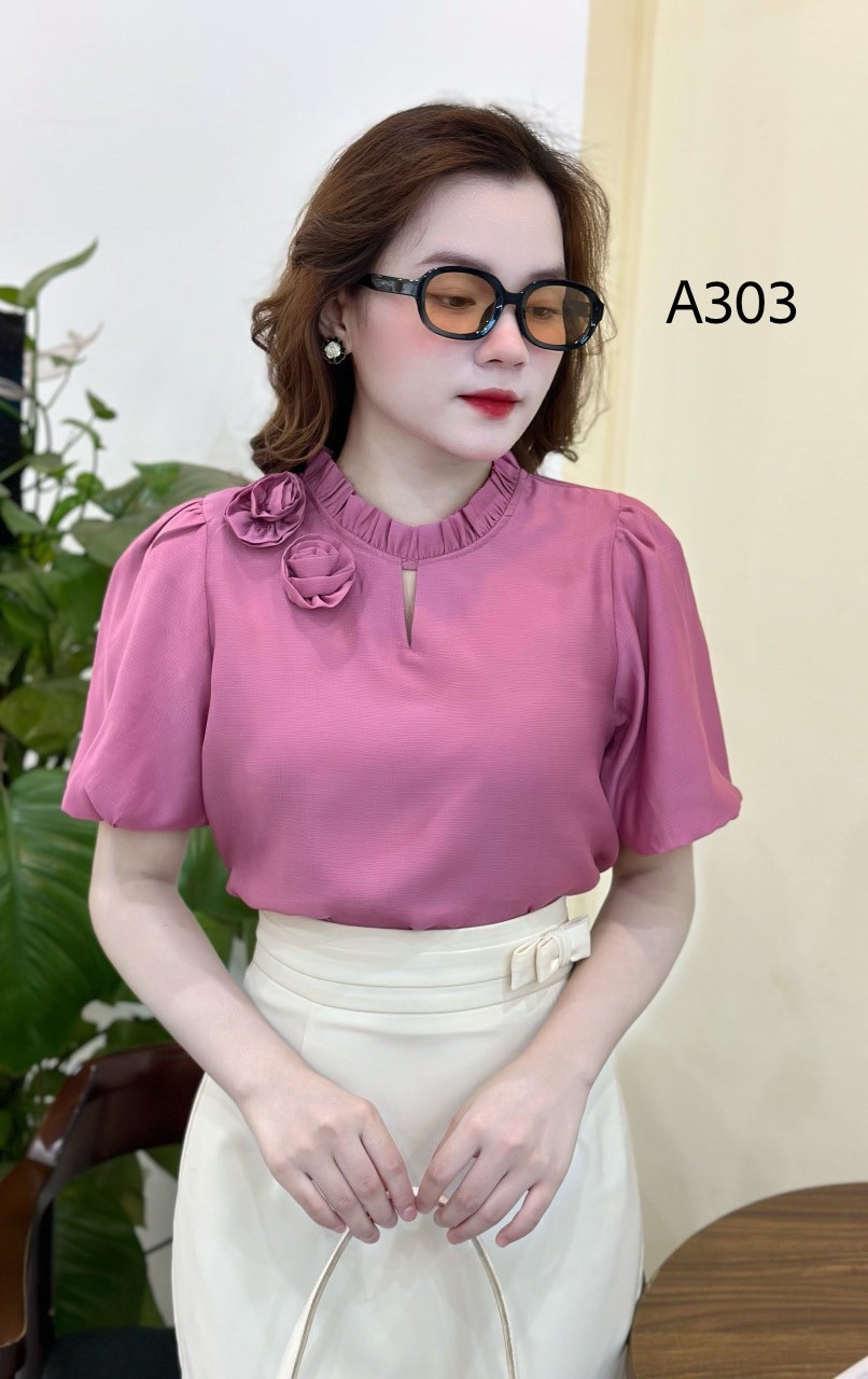 A303 áo 2 hoa cuộn tay bồng