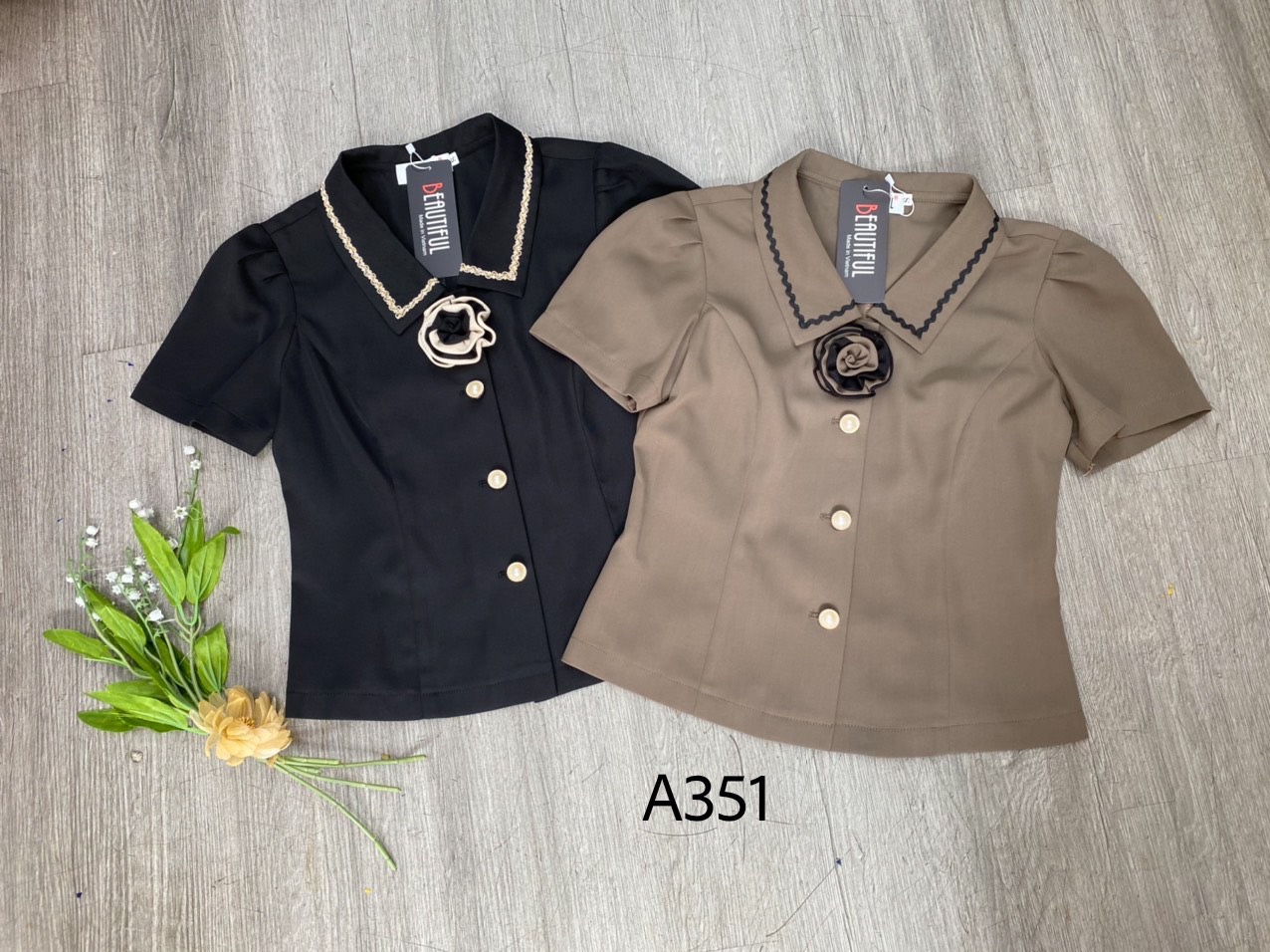 A351 Áo peplum hoa viền cổ