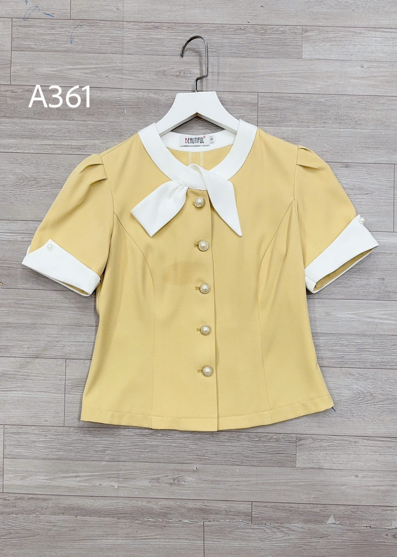 A361 Áo peplum tay ngọc cổ nơ