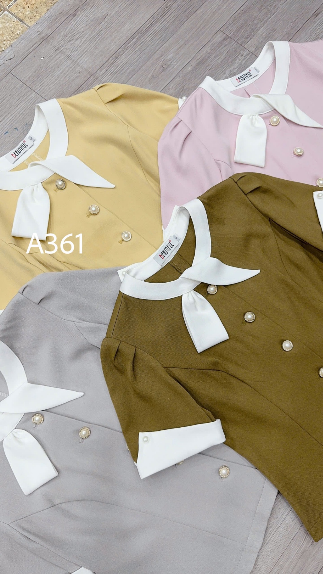 A361 Áo peplum tay ngọc cổ nơ