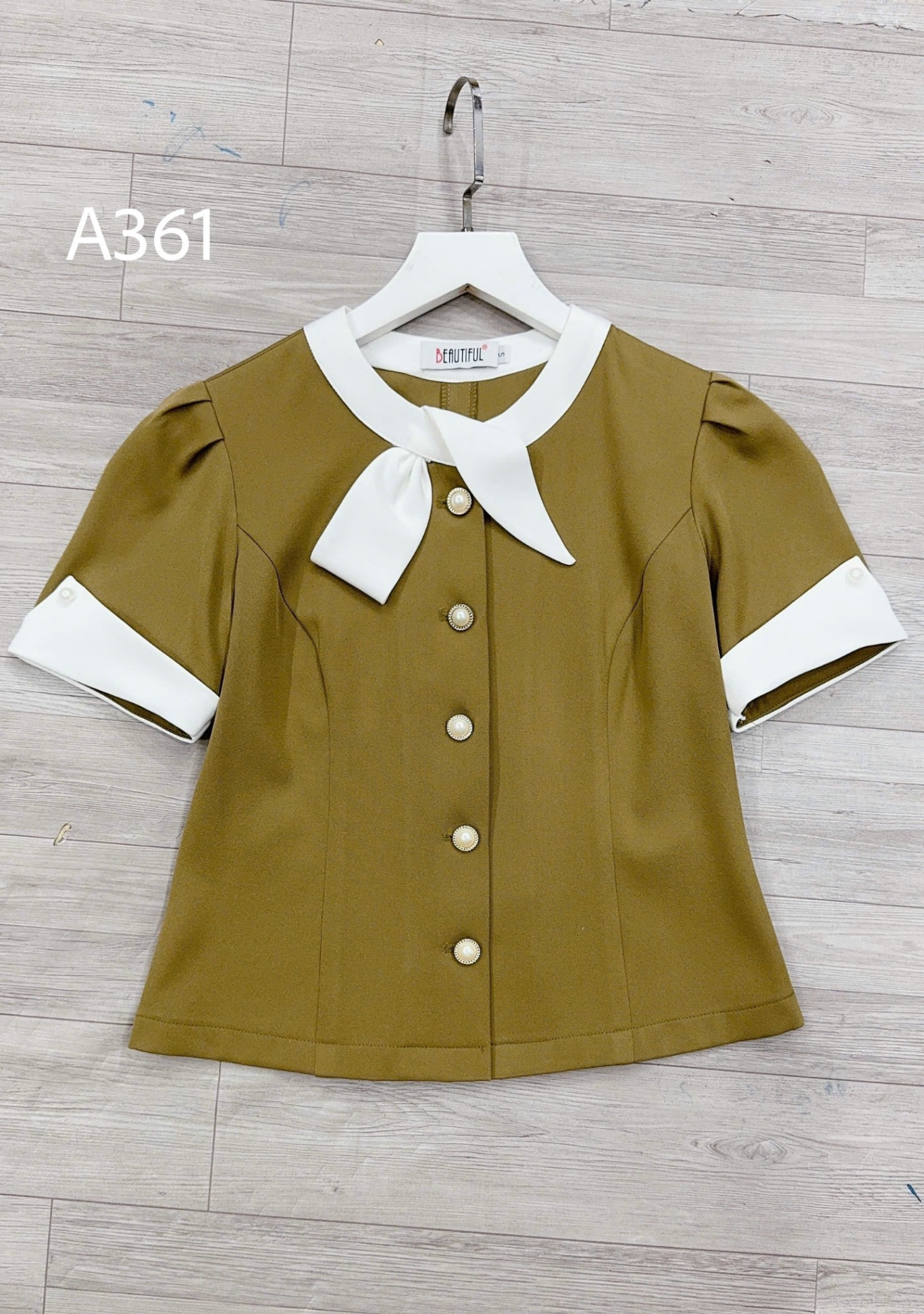 A361 Áo peplum tay ngọc cổ nơ