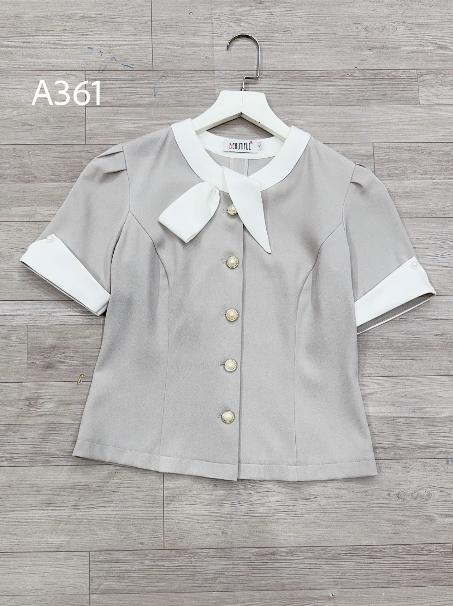 A361 Áo peplum tay ngọc cổ nơ