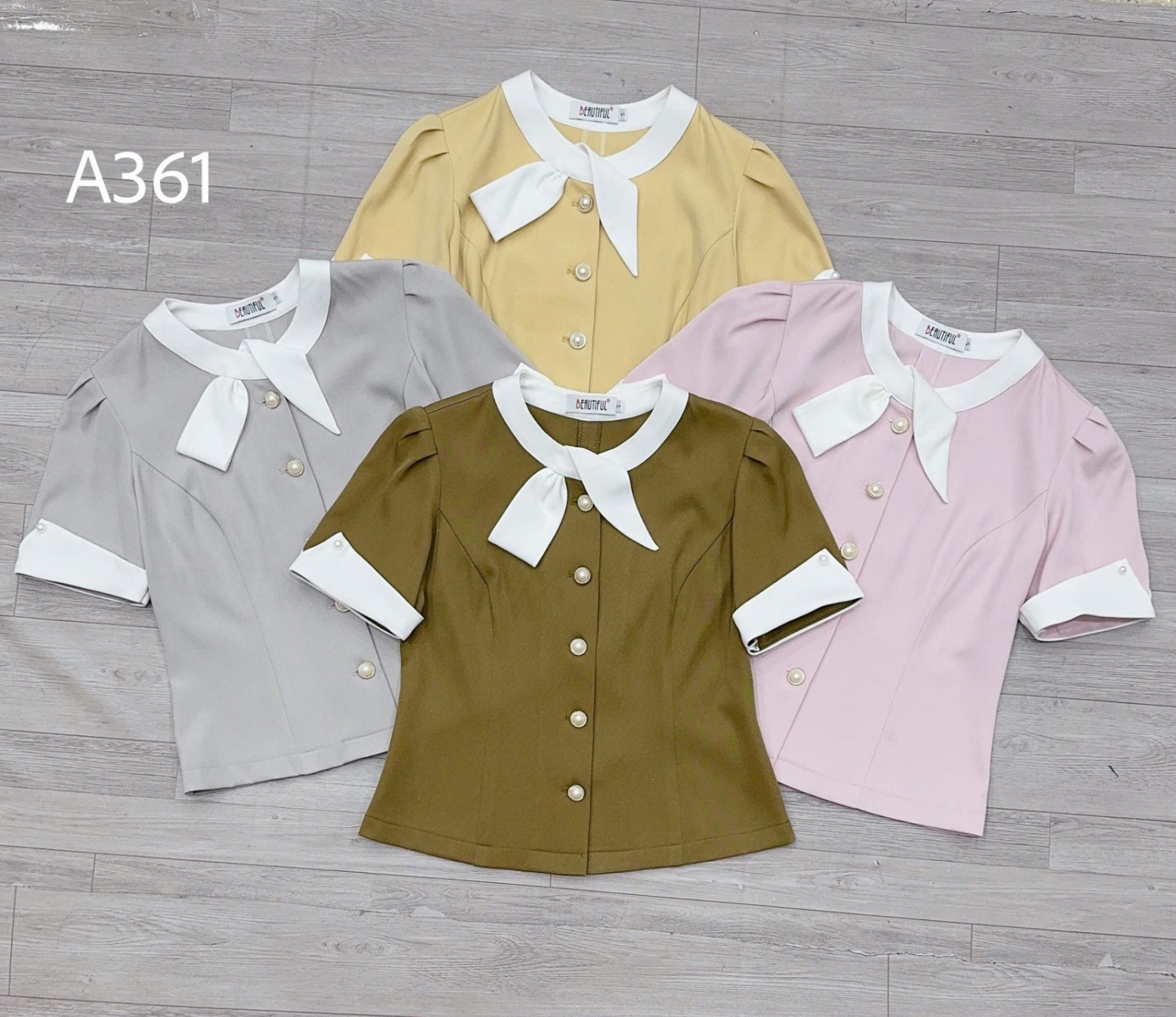 A361 Áo peplum tay ngọc cổ nơ