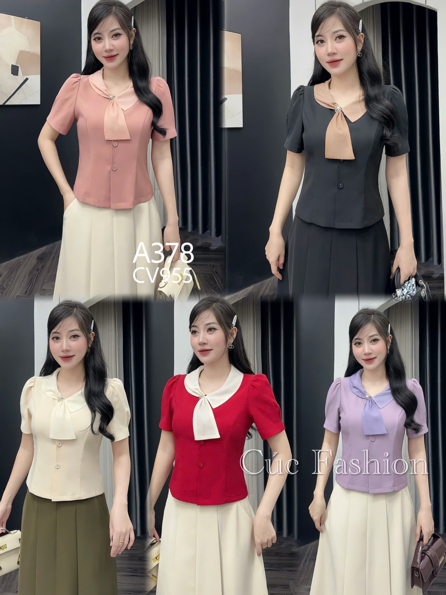 A378 Áo peplum cổ vạt lệch