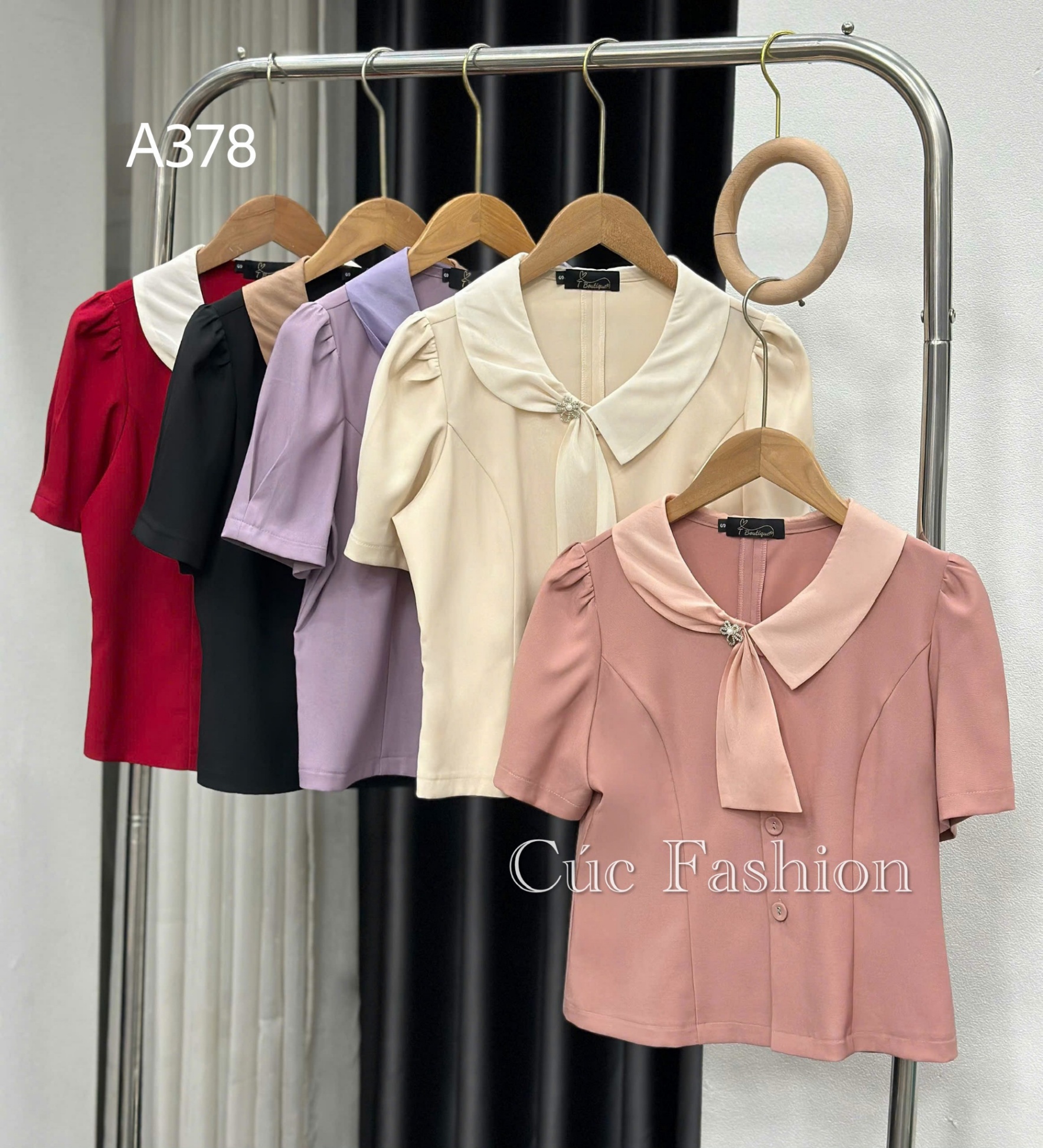 A378 Áo peplum cổ vạt lệch