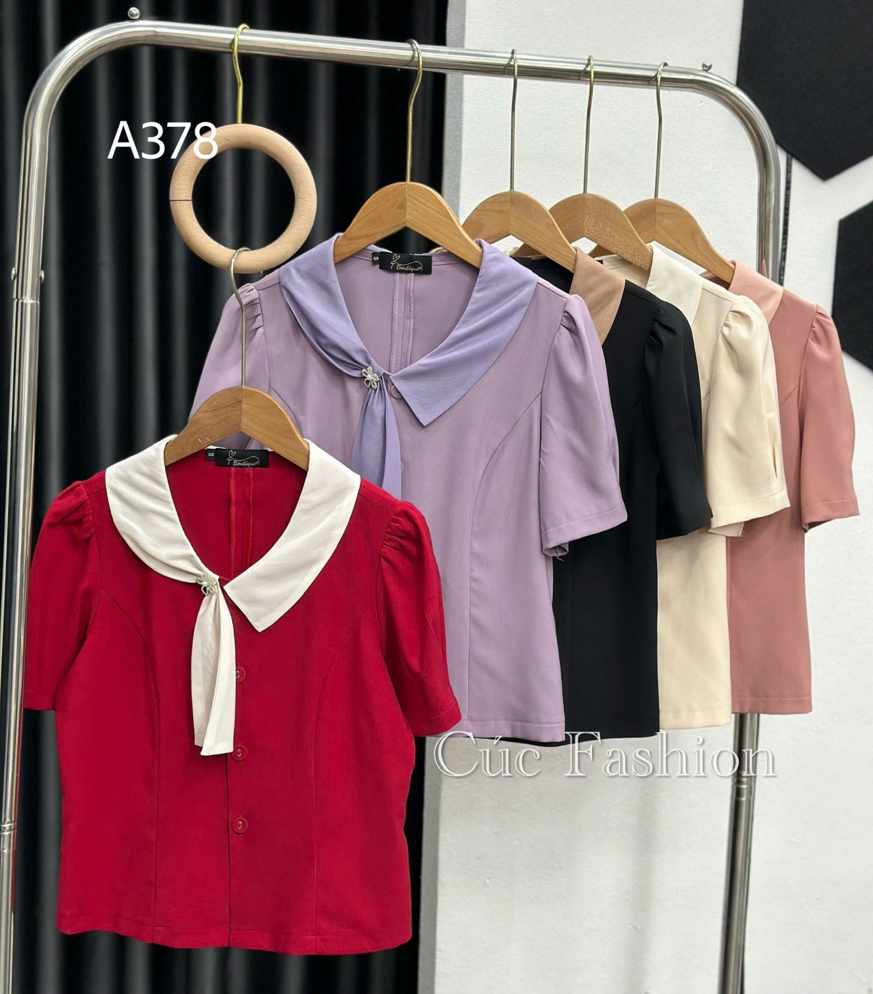 A378 Áo peplum cổ vạt lệch