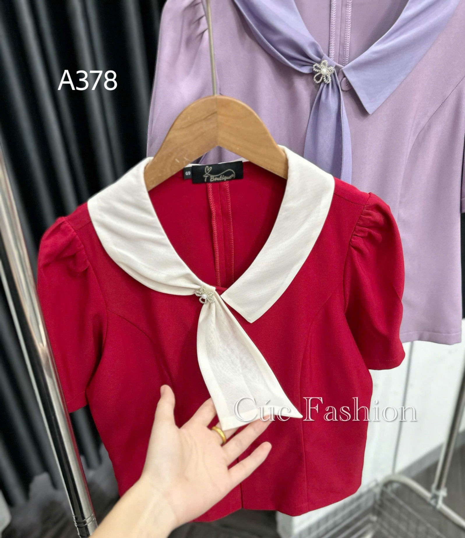 A378 Áo peplum cổ vạt lệch