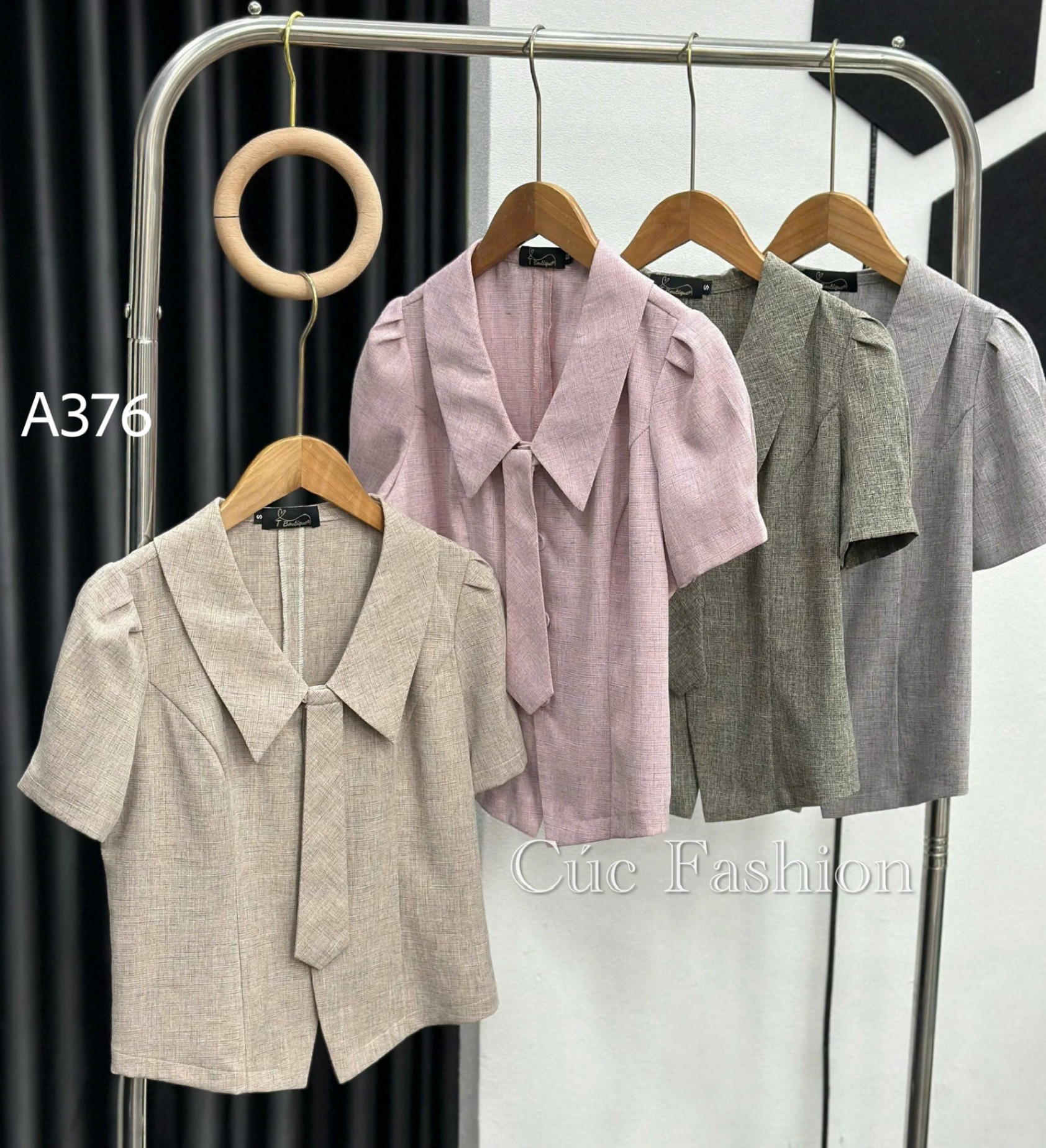 A376 Áo peplum cổ cà vạt