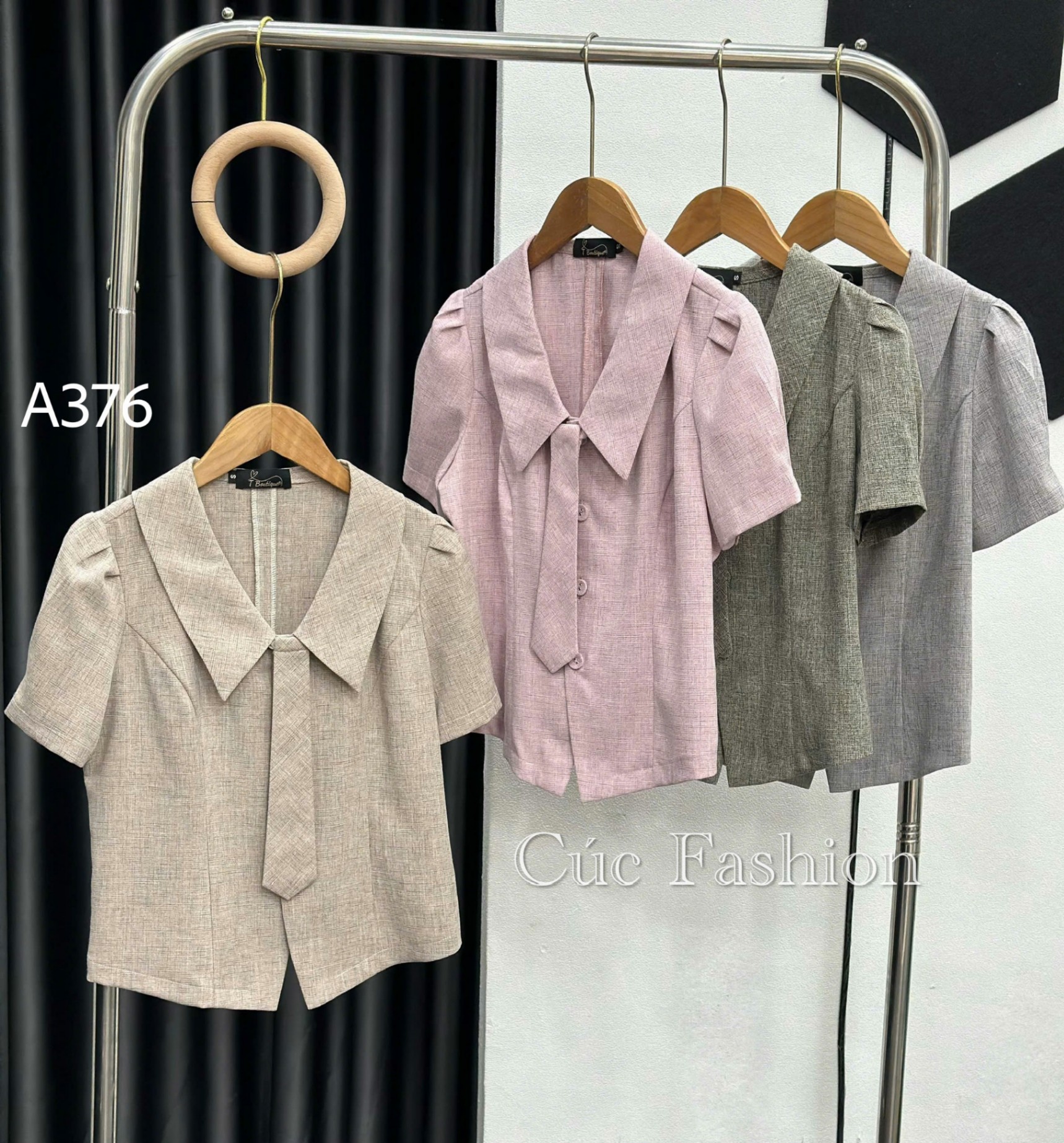 A376 Áo peplum cổ cà vạt