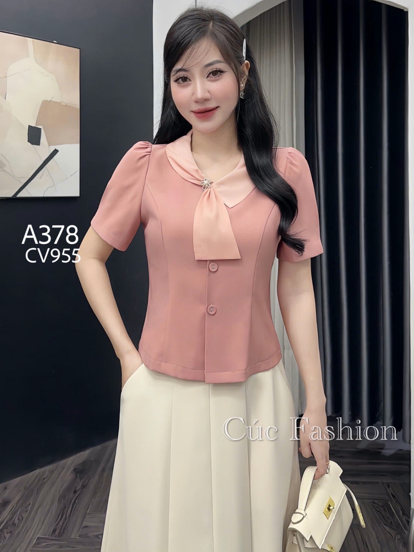 A378 Áo peplum cổ vạt lệch