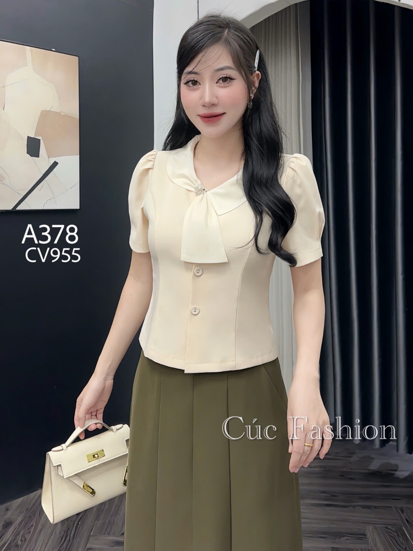 A378 Áo peplum cổ vạt lệch