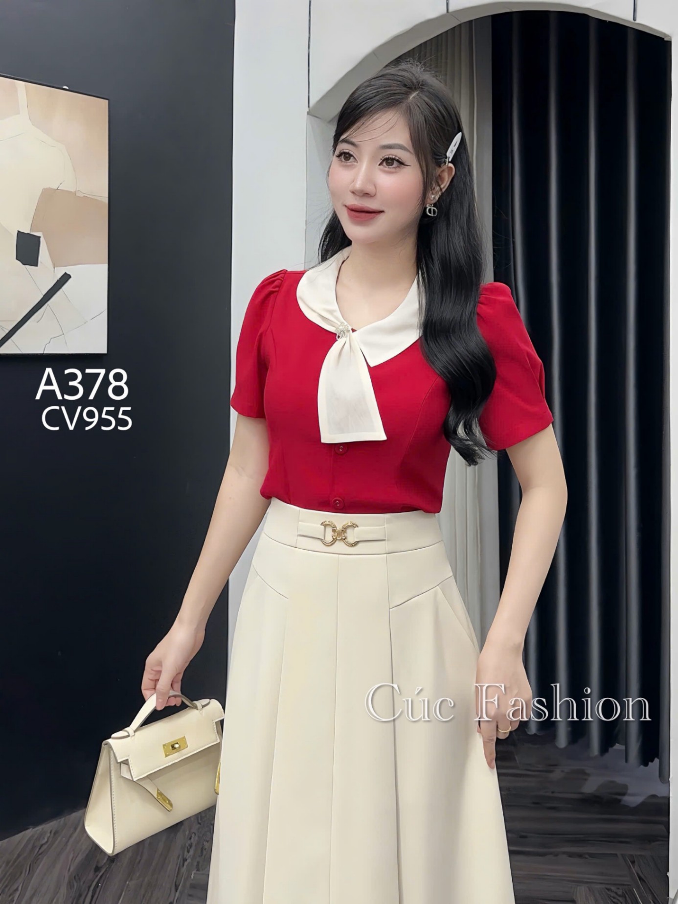 A378 Áo peplum cổ vạt lệch