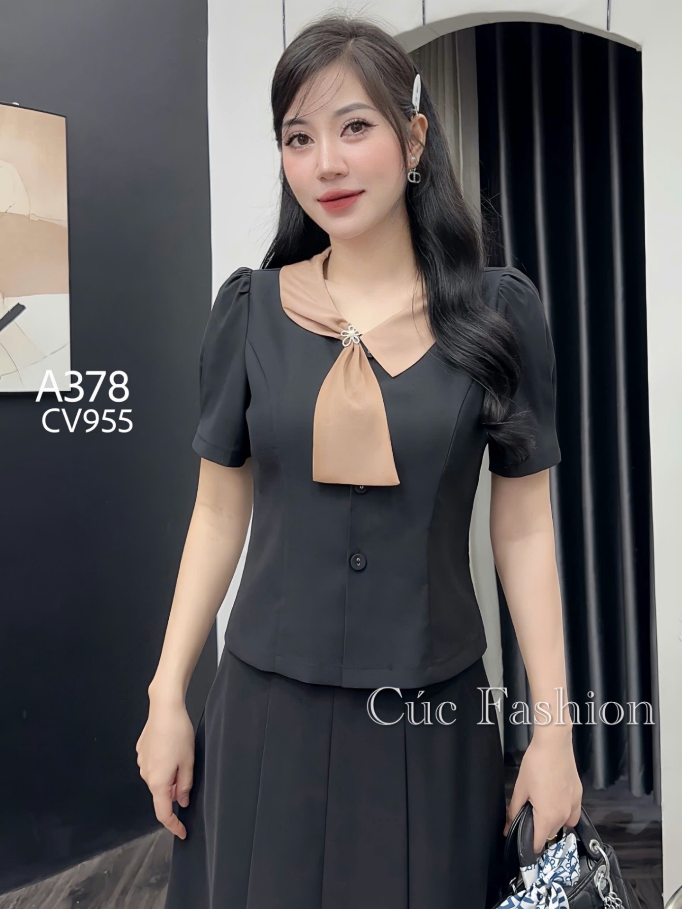 A378 Áo peplum cổ vạt lệch