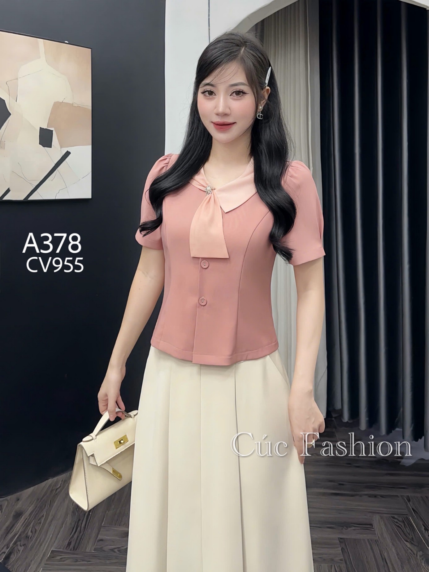 A378 Áo peplum cổ vạt lệch