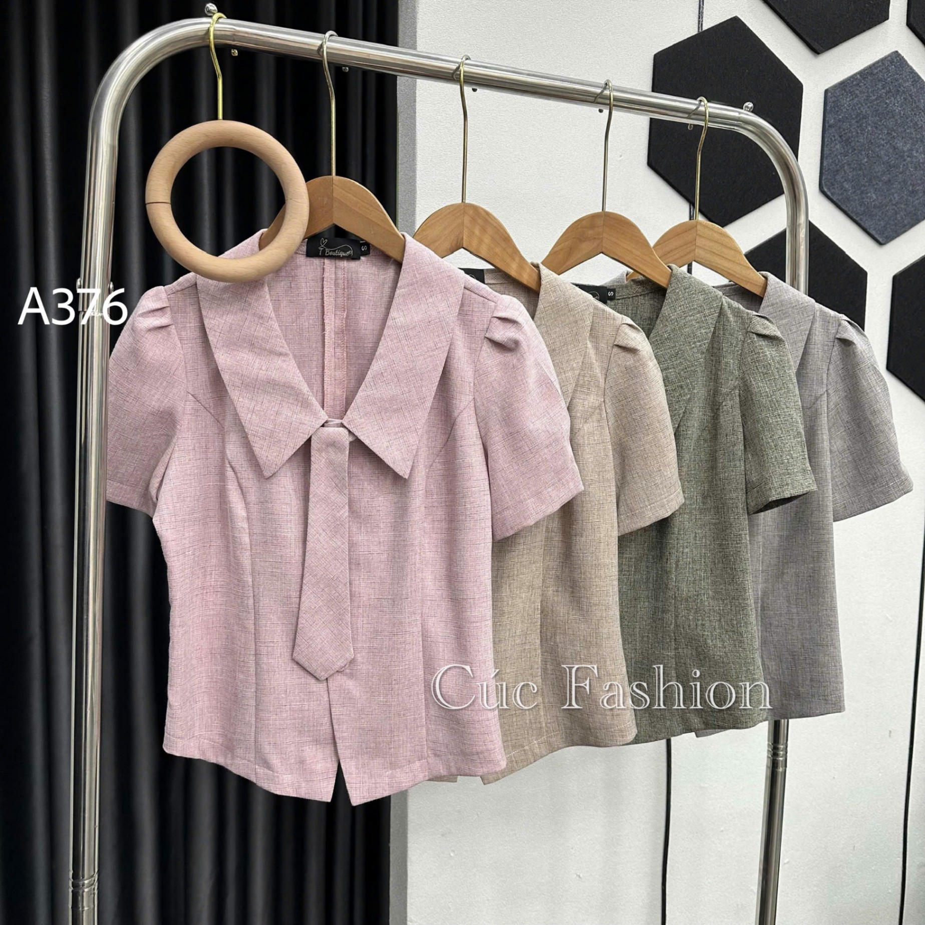 A376 Áo peplum cổ cà vạt