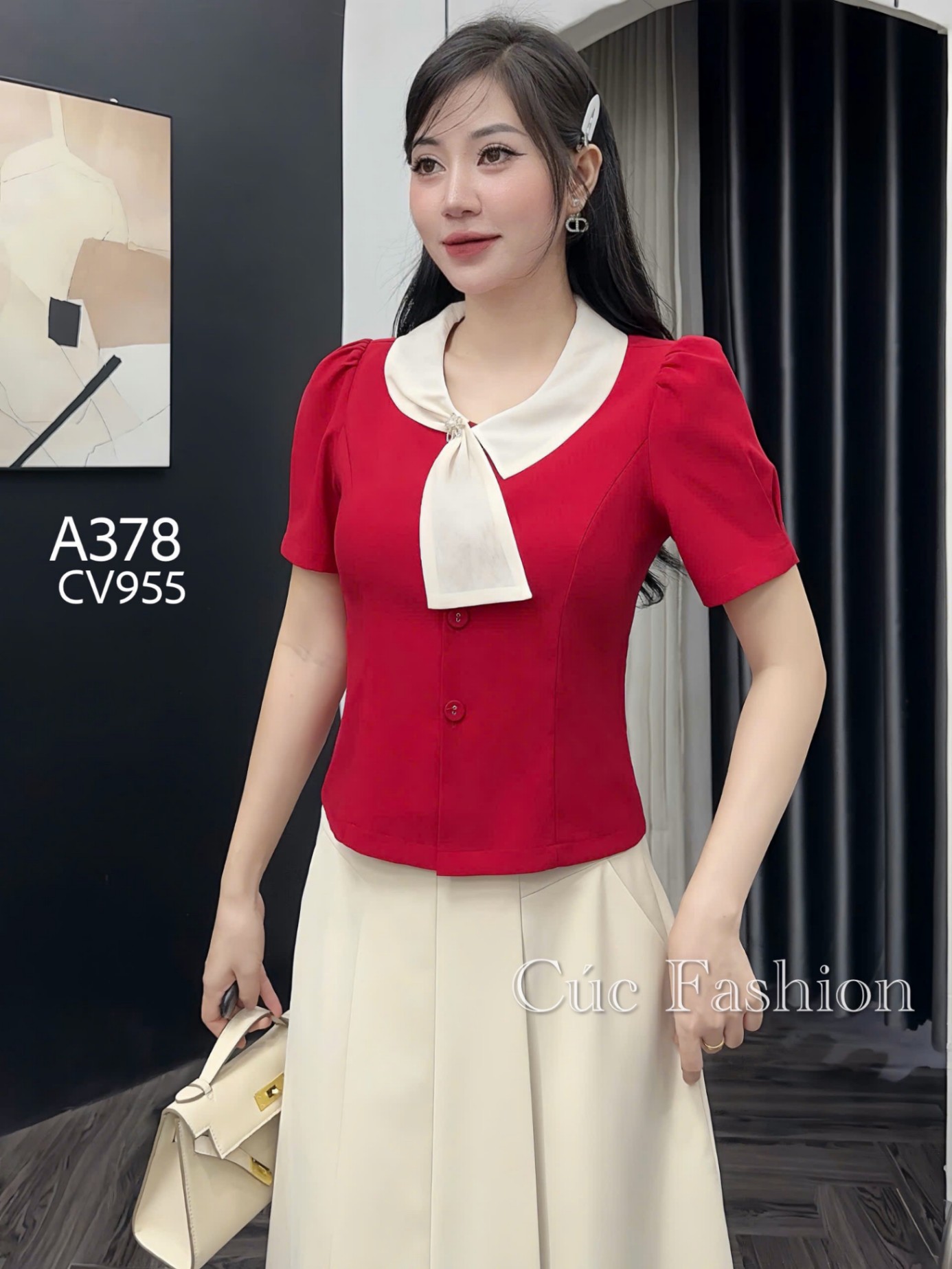 A378 Áo peplum cổ vạt lệch