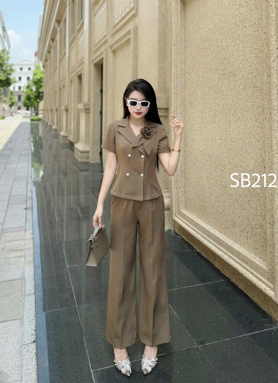 SB212 set quần xuông áo cổ vest tag hoa 4 cúc