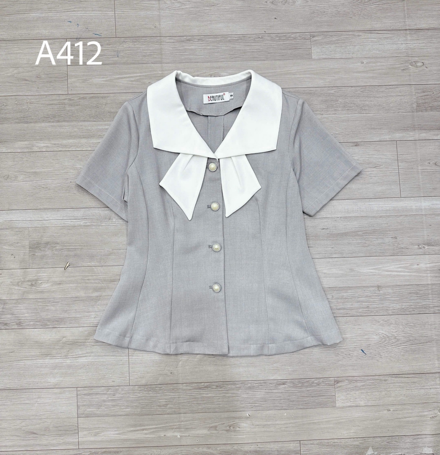 A412 Áo peplum cổ trắng 2 vạt