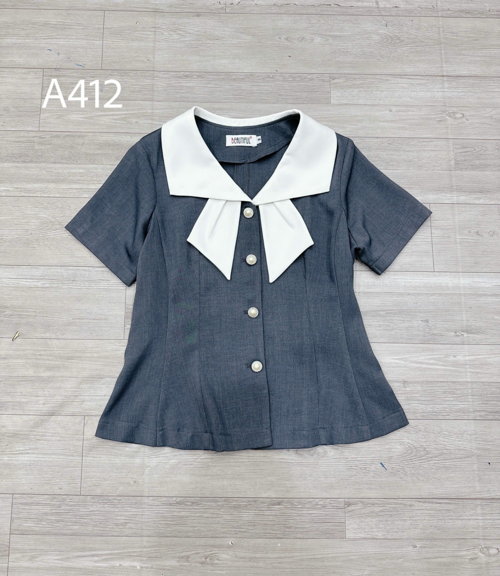 A412 Áo peplum cổ trắng 2 vạt