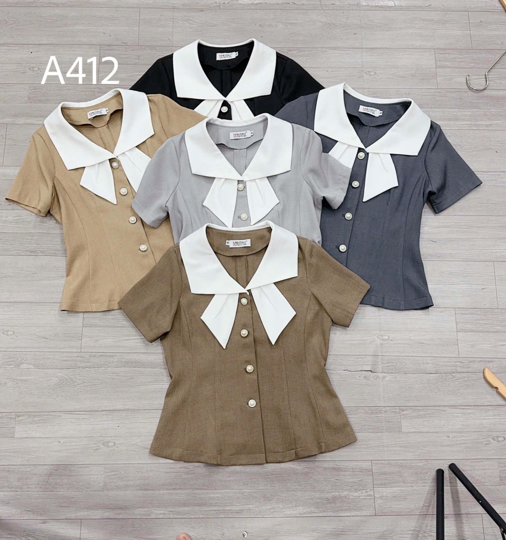 A412 Áo peplum cổ trắng 2 vạt