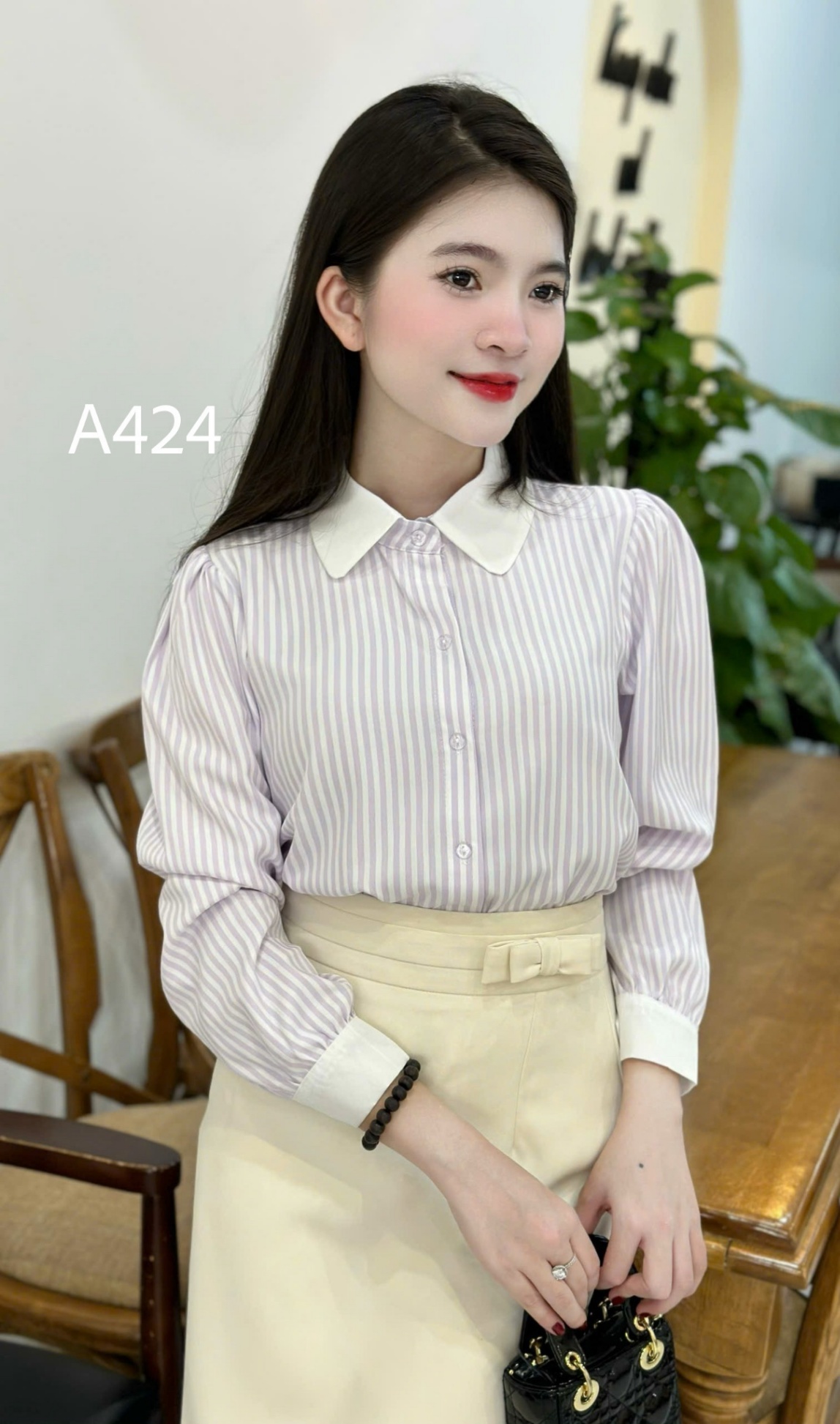 A424 sơ mi cổ sen đơn giản