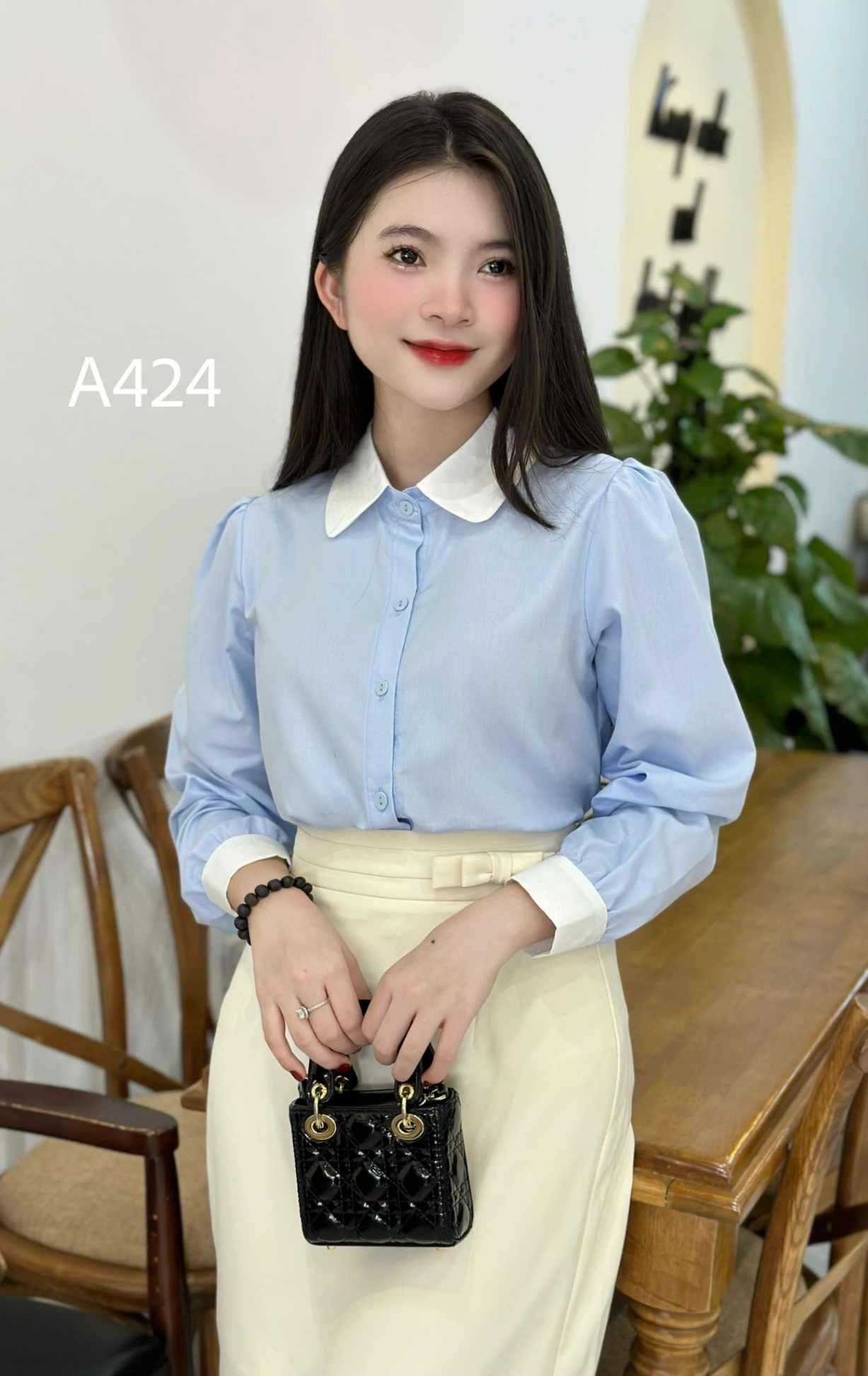 A424 sơ mi cổ sen đơn giản